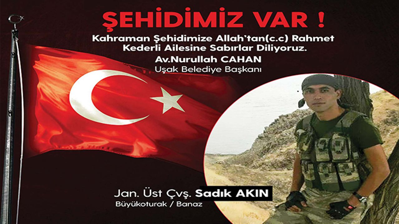 Başkan Cahan’dan Şehit Jan. Üst Çvş. Sadık Akın İçin Taziye Mesajı
