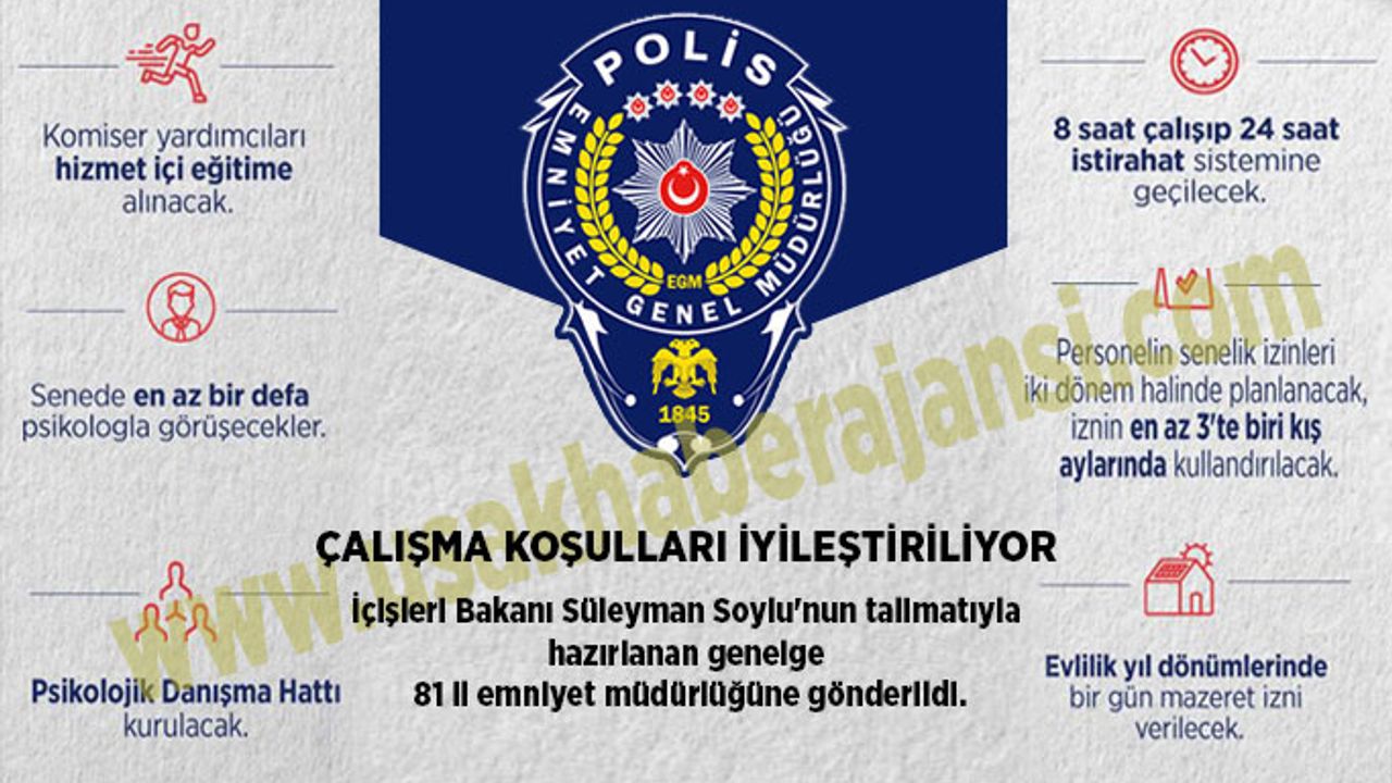 Polislerin Çalışma Koşulları İyileştiriliyor, 81 İl Emniyet Müdürlüğüne Genelge Gönderildi
