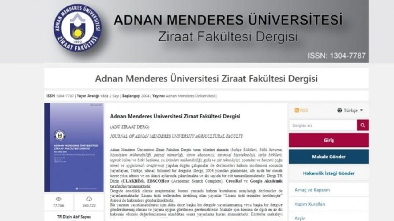 ADÜ Ziraat Fakültesi Dergisi online erişim ile bilim insanlarına sunuldu