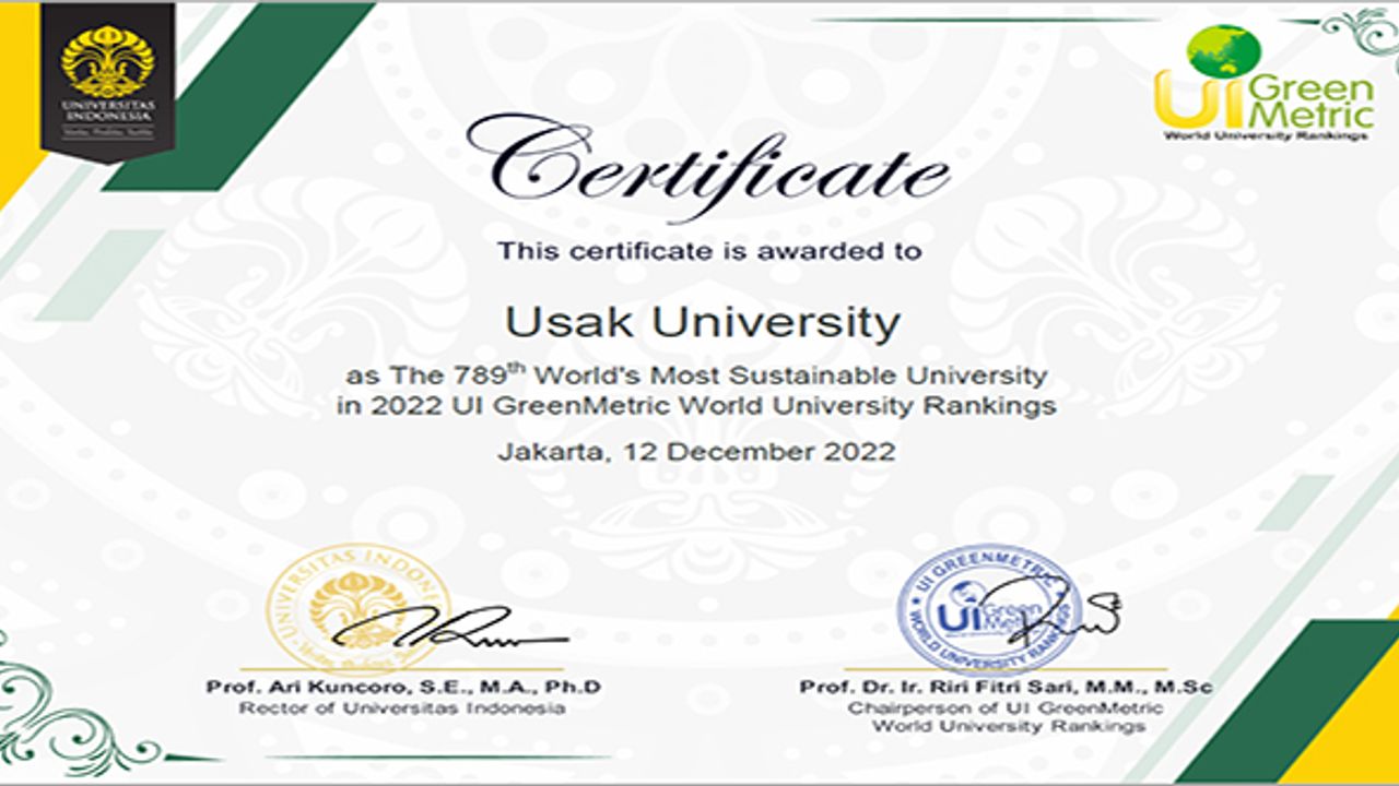 Uşak Üniversitesi “UI GreenMetric” Sıralamasında 3 Yıl Üst Üste İlk 1000’de