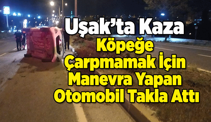 Uşak’ta Kaza, Köpeğe Çarpmamak İçin Manevra Yapan Otomobil Takla Attı